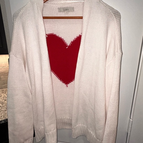 LOFT White and Red Heart Cardigan Sweater - Picture 6 of 7